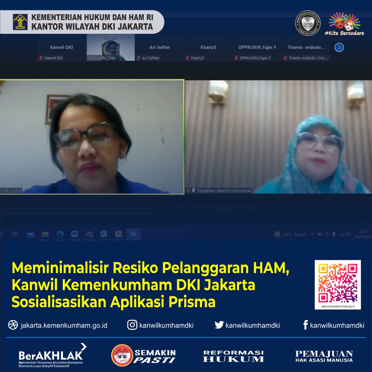 Meminimalisir Resiko Pelanggaran HAM, Kanwil Kemenkumham DKI Jakarta Sosialisasikan Aplikasi Prisma