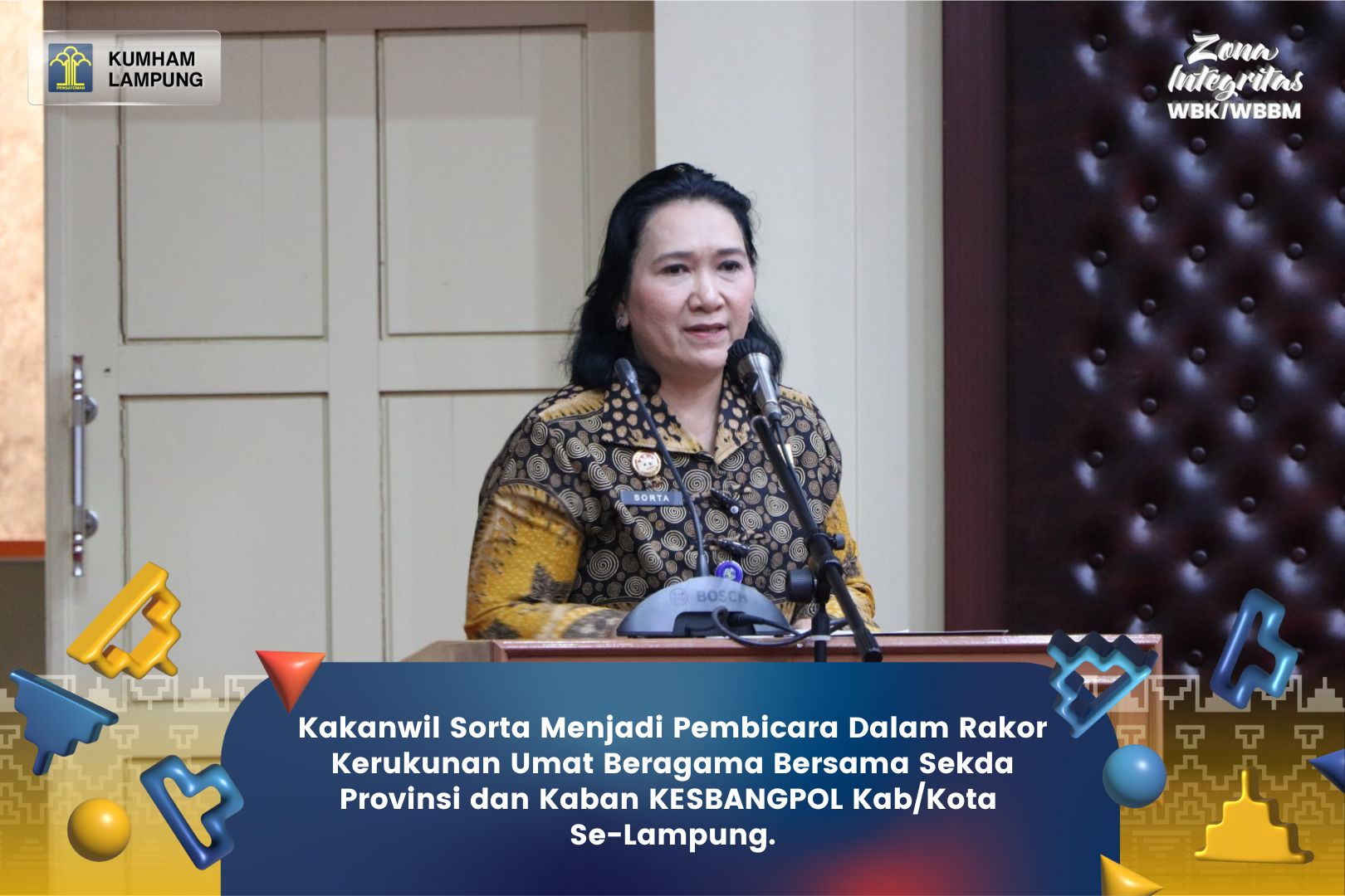 Kakanwil Sorta Menjadi Pembicara Dalam Rakor Kerukunan Umat Beragama Bersama Sekda Provinsi dan Kaban Kesbangpol Kab/Kota Se-Lampung